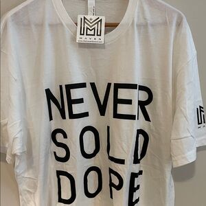 Next Level Apparel White Tee with Bold Black Maven Tag Graphic